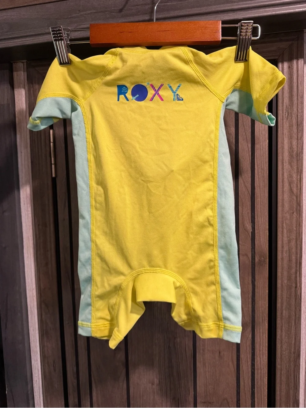 Roxy Yellow and Blue Short Sleeve Rashguard Swimsuit